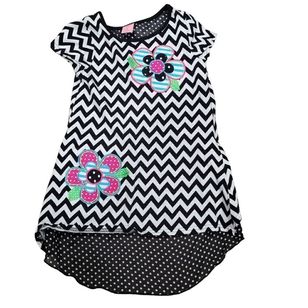 Chevron Dress with flower aplaques